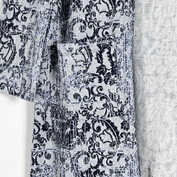 Clara Sun Woo Longline Cardigan Womens Sz L Blue Gray Open Front Scroll Filigree - Picture 3 of 12